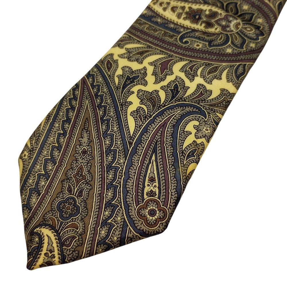 Oscar de la Renta Mens Silk Tie Paisley Cream Silver Purple Blue